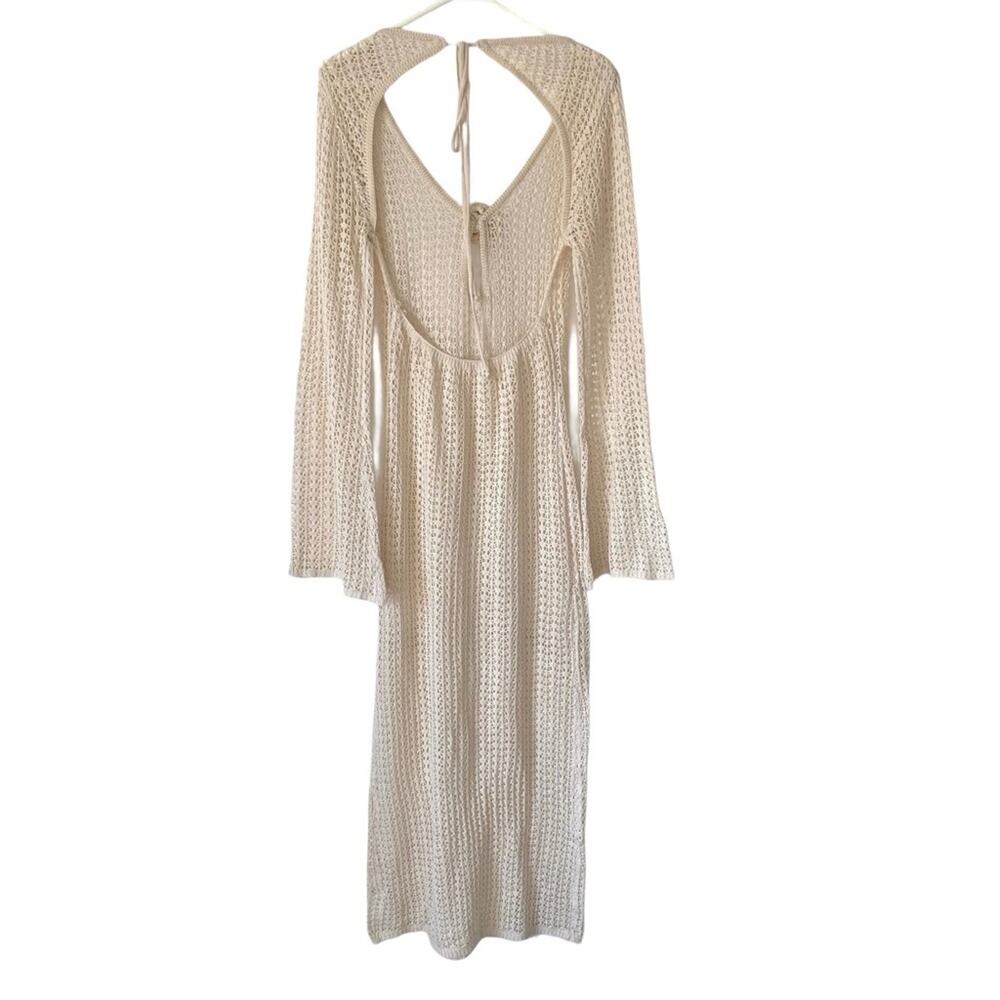 Cream Crochet Long Sheer Swimsuit Brach Coverup Dress size medium - Picture 4 of 6